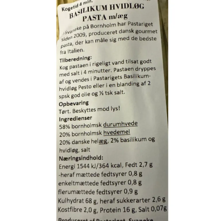 Basilikum Hvidløgs Pasta, Pastariget Bornholm