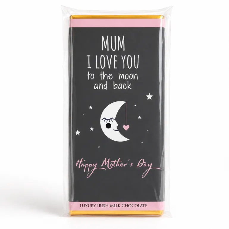 Budskabs chokolade: "MUM I LOVE YOU to the moon and back" - Mors dag