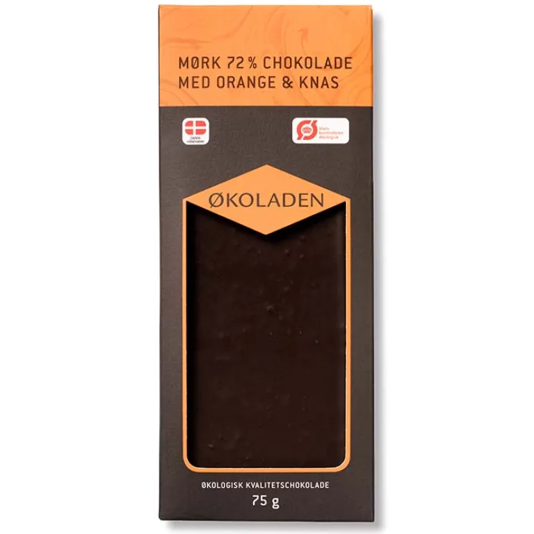 Chokoladeplade, 72 % mørkchokolade med orange og knas