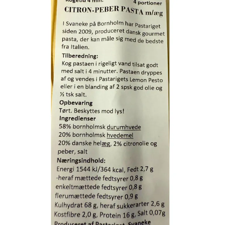 Citron Peber Pasta, Pastariget Bornholm