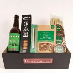 Gavekasse til fars dag med øl og delikatesser