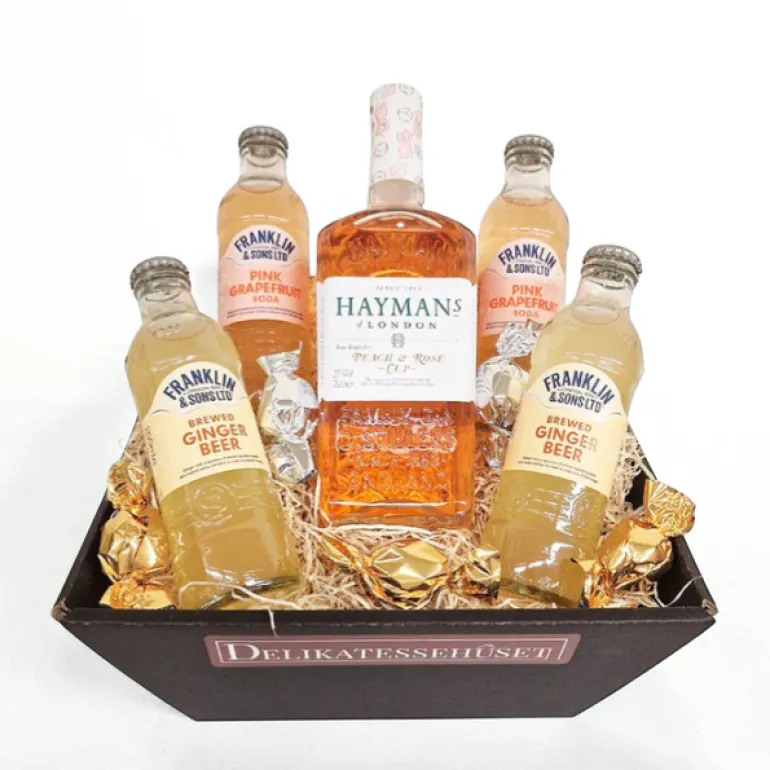 Gavekurv - gin & tonic gave med Peach & Rose gin