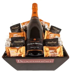 Gavekurv med champagne og chokolade