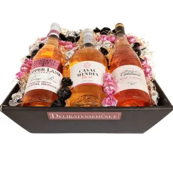 Gavekurv - med 3 læskende sommer rosévine og chokolade