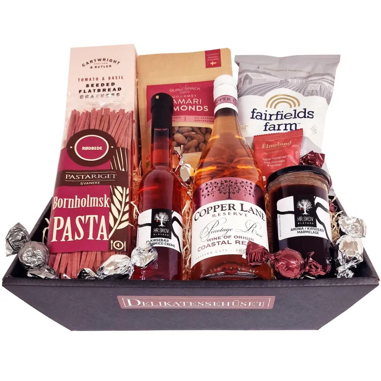 Gavekurv - med sydafrikansk Rosé og danske specialiteter
