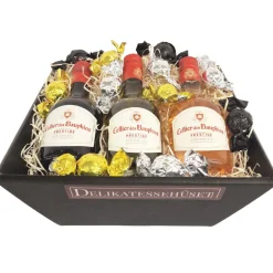 Gavekurv med tre små flasker fransk vin