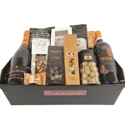 Gavekurv - overdådig Champagnekurv med champagne, kaffe, chokolade og lækkerier
