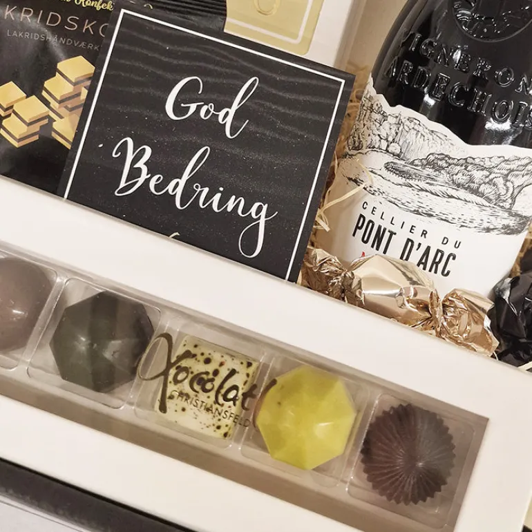 Gavekurv - send en 'God bedring'-gave med rødvin og chokolade