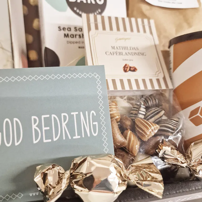 Gavekurv - send en 'God bedring'-gave med brødblanding, varm kakao & chokolade