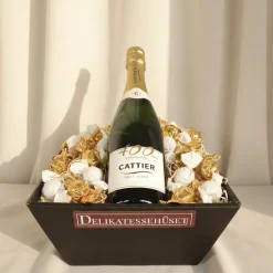 Gavekurv - smuk eksklusiv champagnekurv m. chokoladekugler