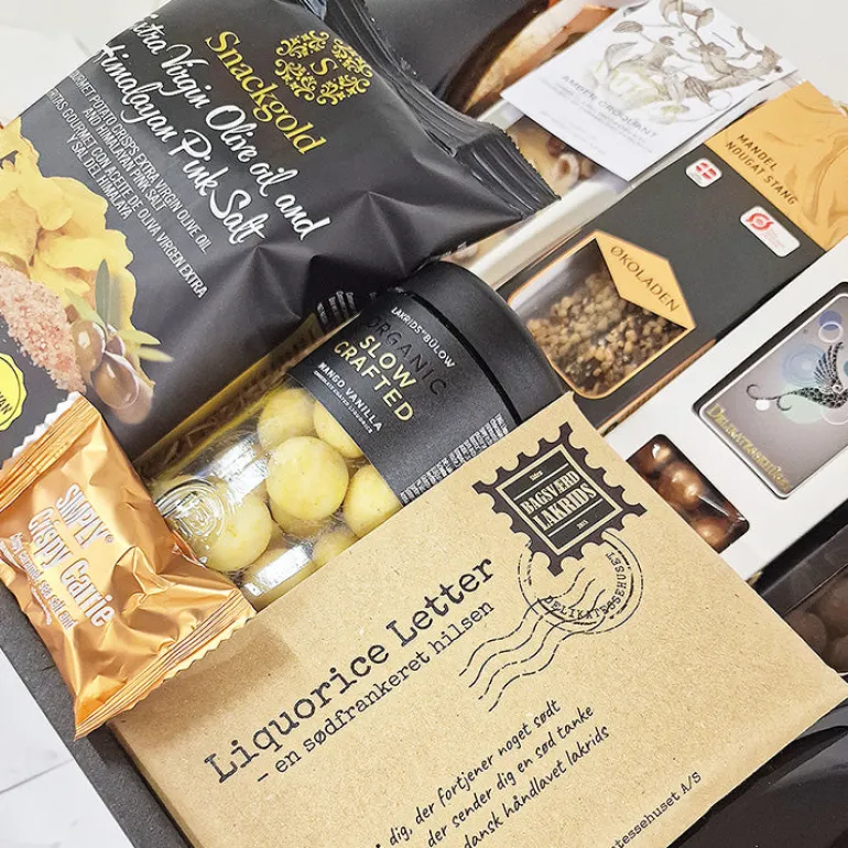 Gavekurv - stor eksklusiv gavekurv m. champagne, rødvin, lakrids og chokolade