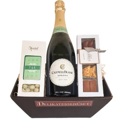 Gavekurv - 'TAK' gave med mousserende vin & chokolade