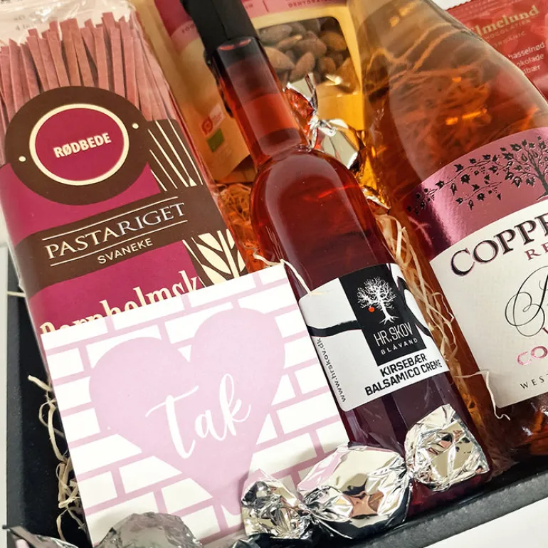 Gavekurv - 'TAK' med sydafrikansk Rosé og danske specialiteter