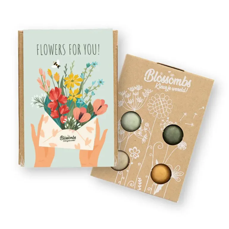 Gaveæske "Flowers for you" med 4 blomsterbomber