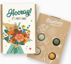Gaveæske "Hooray! It´s party time" med 4 blomsterbomber