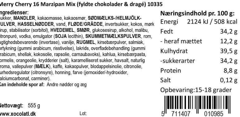 Gaveæske med fyldte chokolader og marcipanbarer