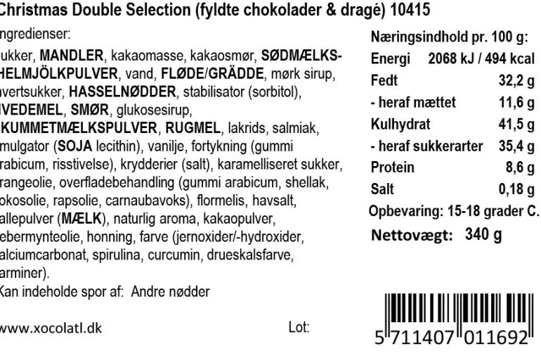 Gaveæske med 24 fyldte chokolader og chokolademandler