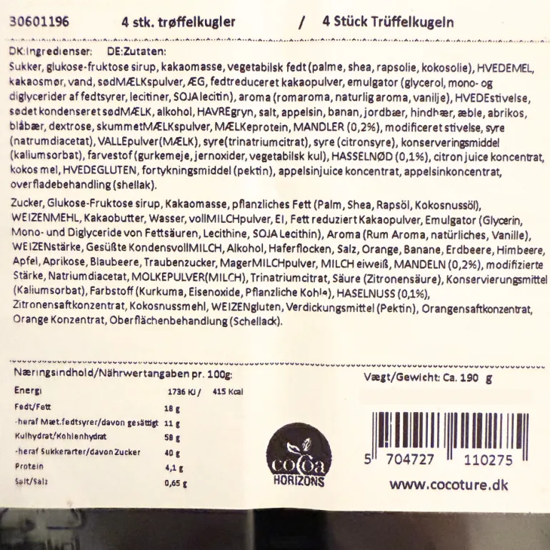 Gaveæske m. 4 luksus trøffel-romkugler, 2 smagsvarianter