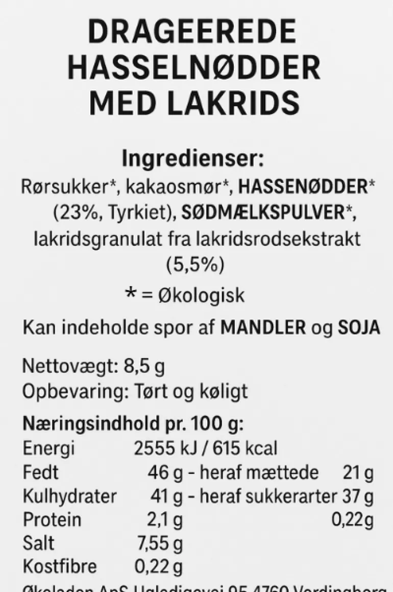 Hasselnødder hvid lakrids, Flowpack - Elmelund
