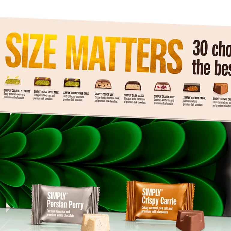 Julekalender med chokolade 'Size matters' - Simply Chocolate