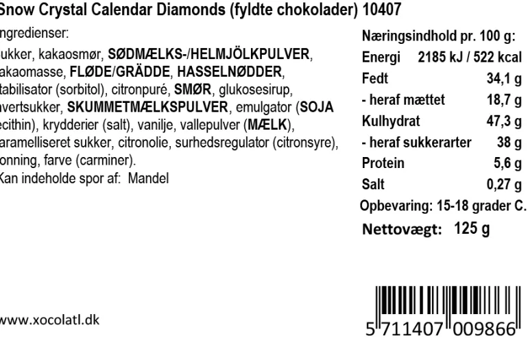 Julekalender med små fyldte chokolader fra Xocolatl