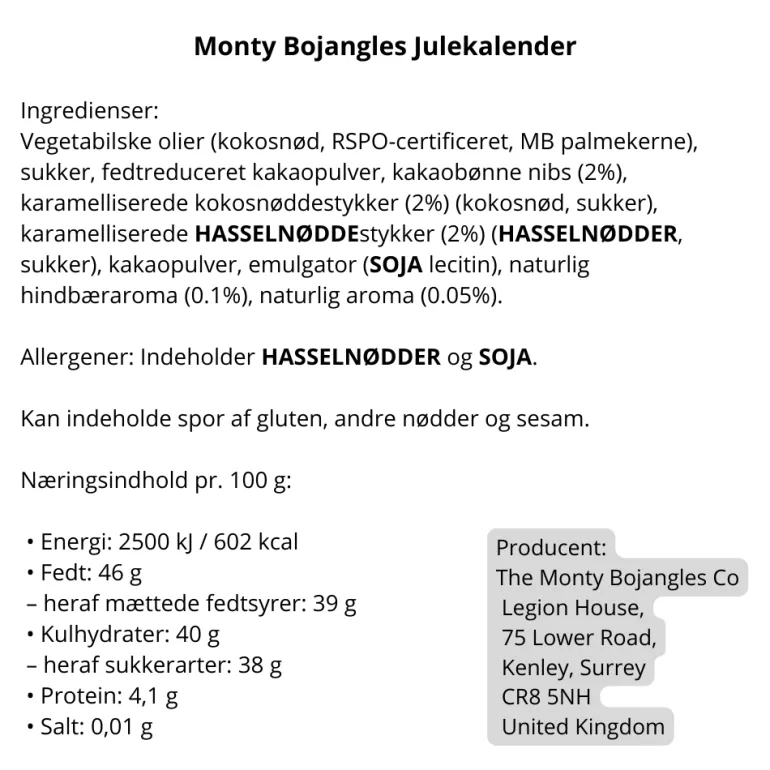 Julekalender med veganske chokoladetrøfler, Monty Bojangles