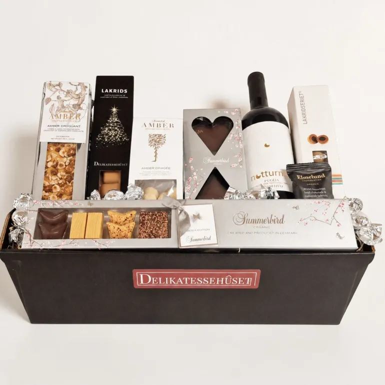 Julekurv - elegant julehilsen med rødvin og chokolade