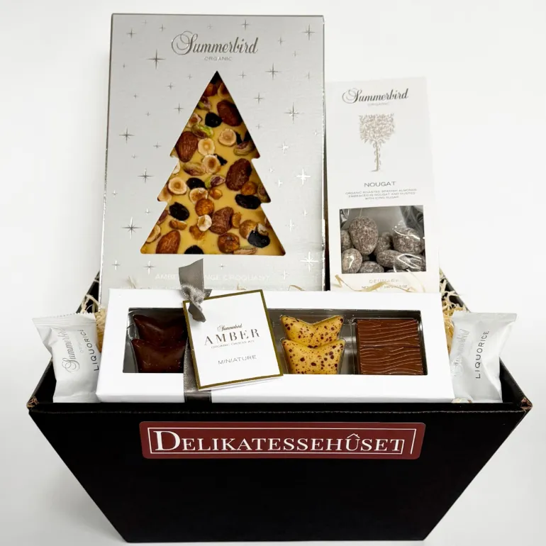 Julekurv med luksus chokolade fra Summerbird
