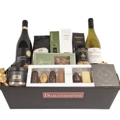 Kæmpe 'tak' gavekurv med 1.klasses vin og chokolade