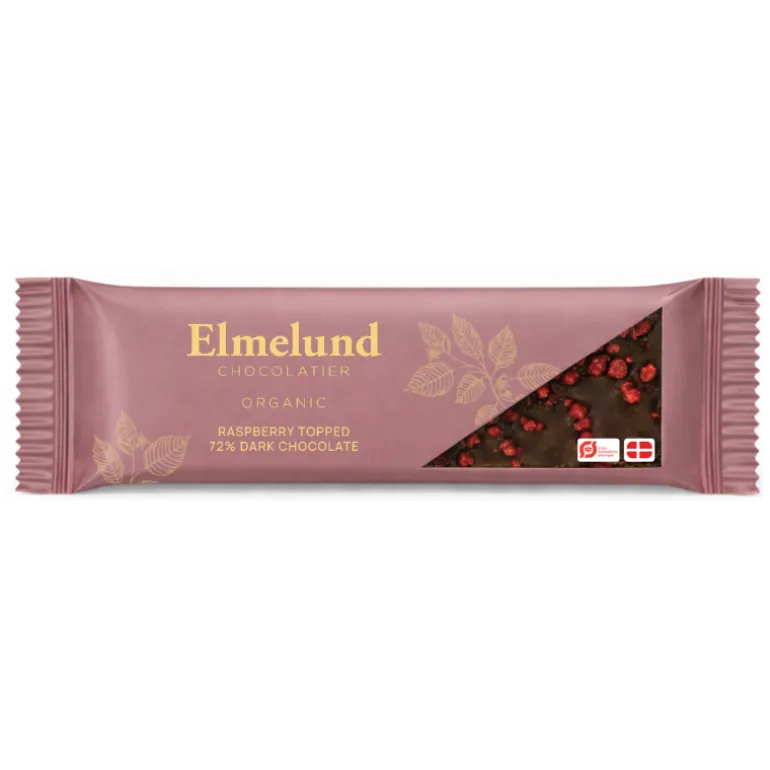 Lille chokoladebar i mørk chokolade med hindbær