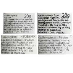 Mini syltetøj 4 stk. -appelsin, fersken, Kirsebær & Figen