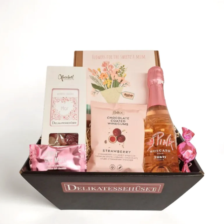 Mors dag gave med blomsterfrø, rosébobler og vingummi