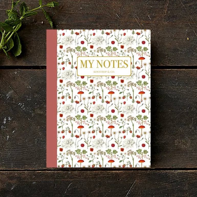 Noteshæfte | Rød blomstermønster