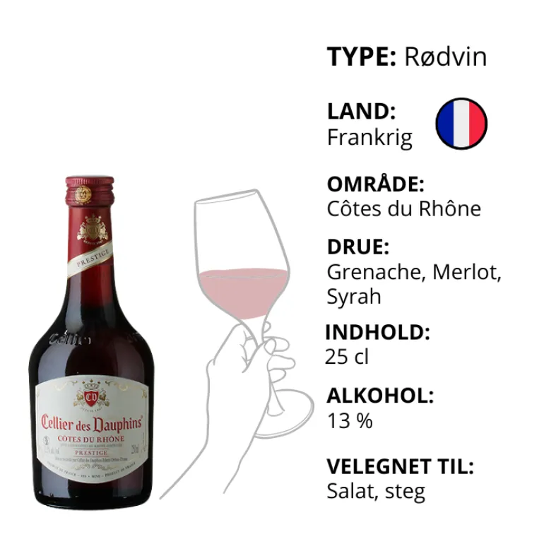 Rødvin, Cellier des Dauphins - Prestige Rød Mediterranée IGP 25 cl (Frankrig)