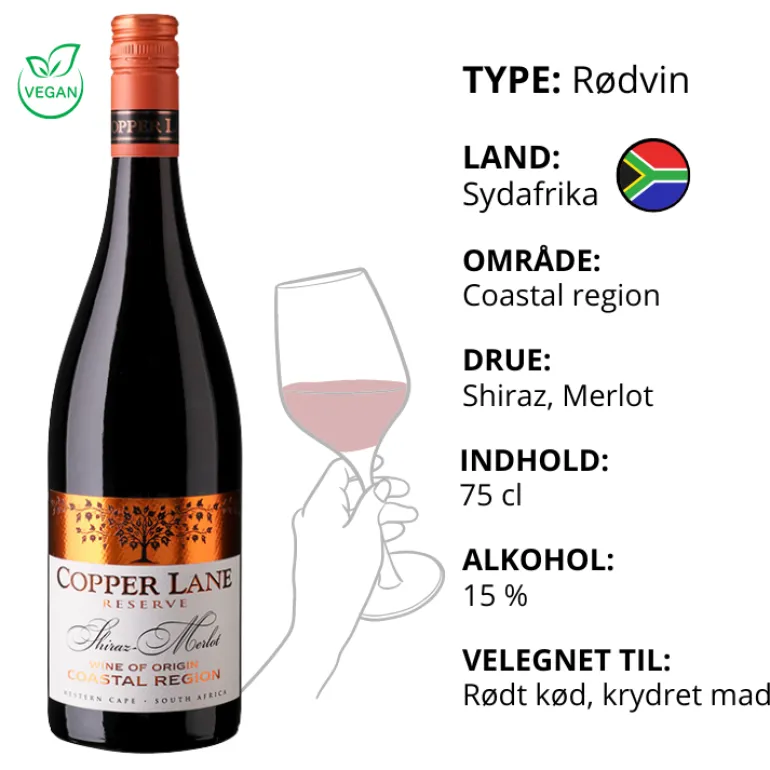 Rødvin, Copper Lane - Reserve Shiraz/Merlot (Sydafrika)