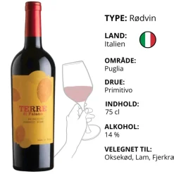 Rødvin, Terre Di Faiano - Primitivo ØKO (Italien)