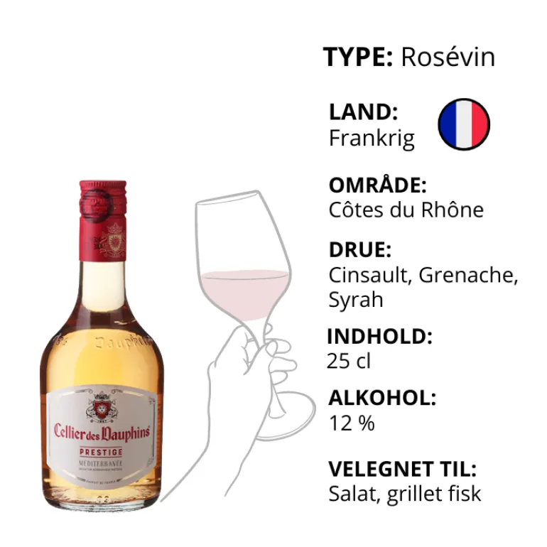 Rosé, Cellier des Dauphins - Prestige Rosé Mediterranée IGP 25 cl (Frankrig)