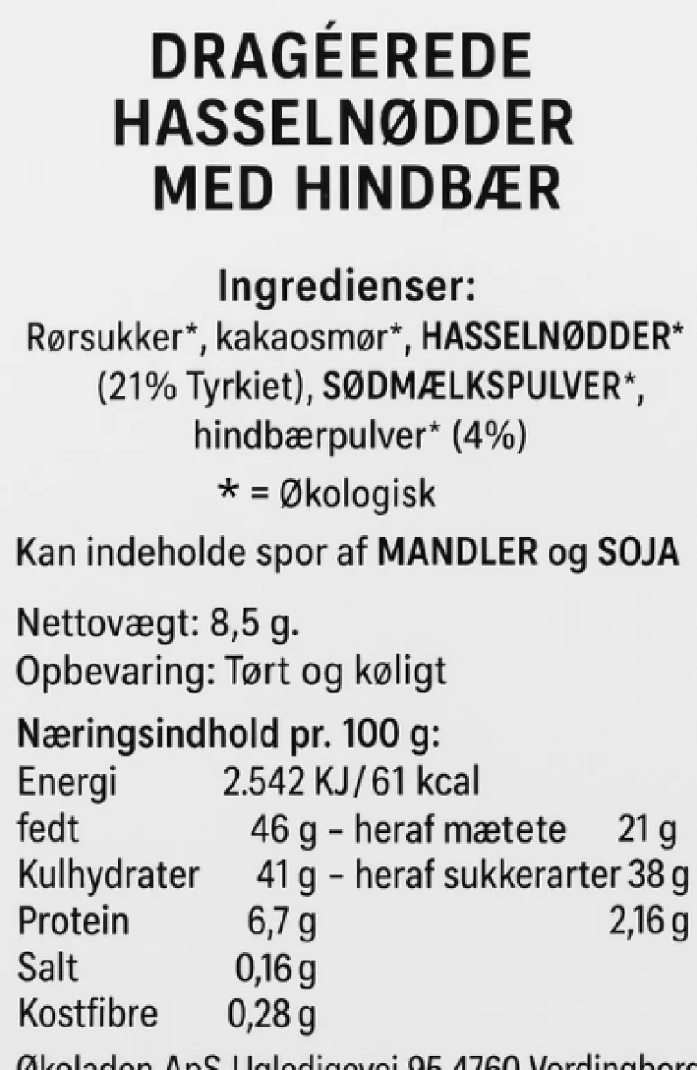 STORKØB, Hasselnødder m. hvid chokolade og hindbær, Flowpack - Elmelund (100 stk.)