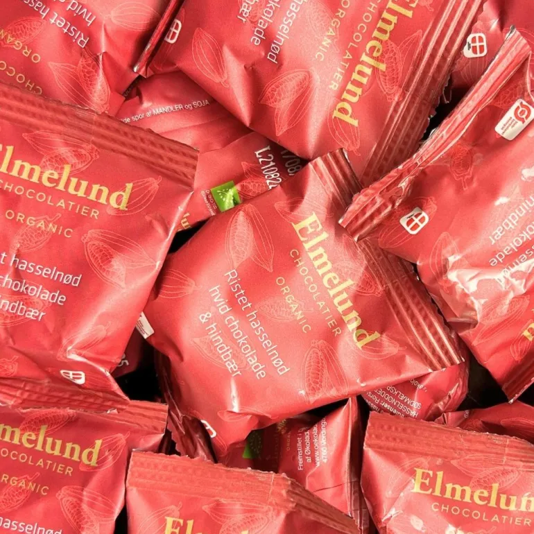 STORKØB, Hasselnødder m. hvid chokolade og hindbær, Flowpack - Elmelund (100 stk.)