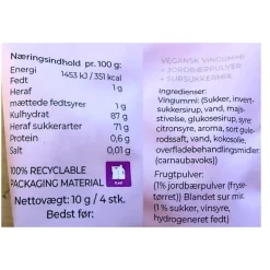 Vingummi med karamel chokolade og jordbær. Flowpack - Box the original
